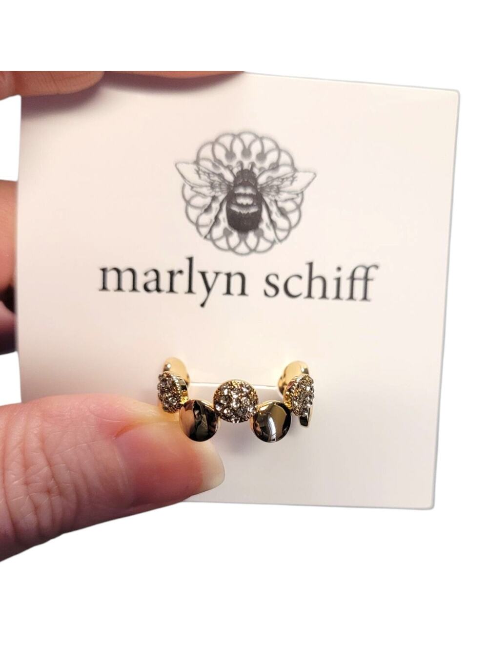 Marlyn Schiff Adjustable Goldtone Rhinestone Pave Circle Ring Giftable NEW